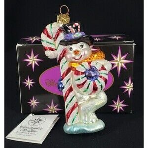 Christopher Radko "Peppermint Chillin" Snowman Ornament 5" w/Tag & Box